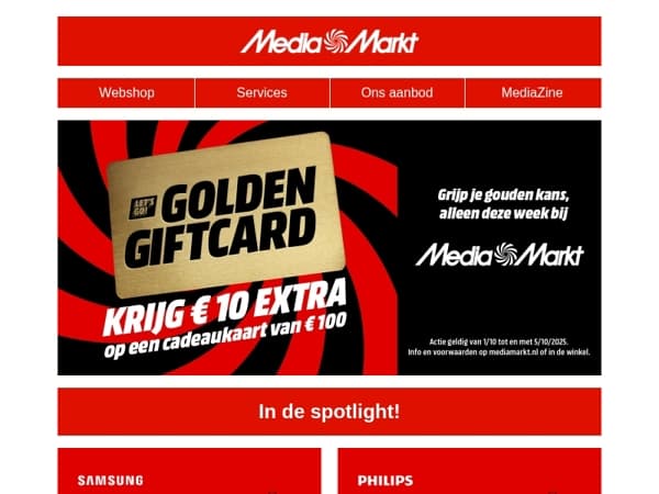 Nog 1 dag: krijg € 10,- cadeau bij een € 100,- cadeaukaart