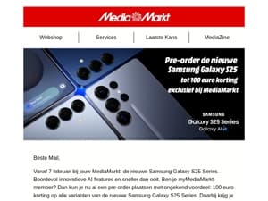 Nu 100 euro korting voor myMediaMarkt leden op de nieuwe Galaxy S25
