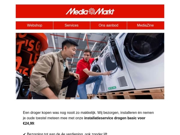 Je nieuwe droger, zo bezorgd & geïnstalleerd