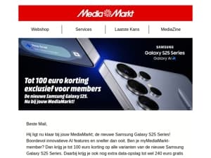 Tot 100 euro korting voor myMediaMarkt leden op de nieuwe Galaxy S25