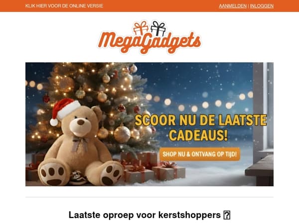 🚨 Laatste kans! Bestel nú je kerstcadeaus op tijd