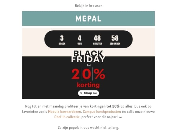 Nog 3 dagen: tot 20% Black Friday korting op alles!