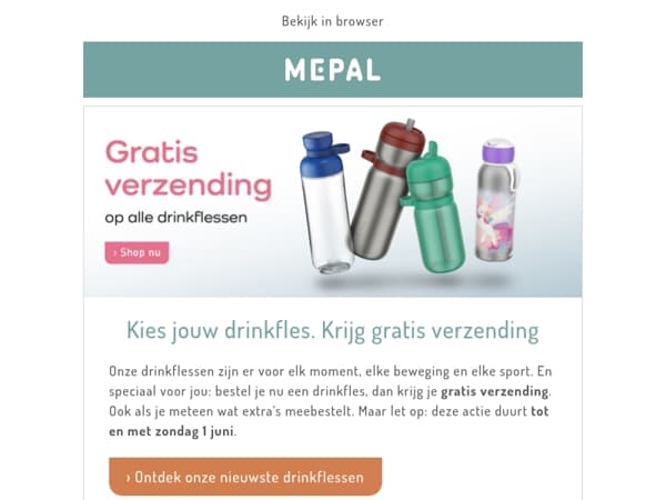 Gratis verzending bij aankoop van een drinkfles
