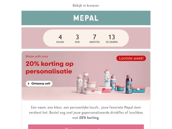 Laatste week: 20% korting op jouw gepersonaliseerde Mepal favorieten