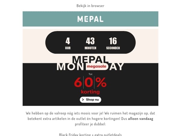 MEPAL MONDAY | Extra uitverkoop met korting tot 60%