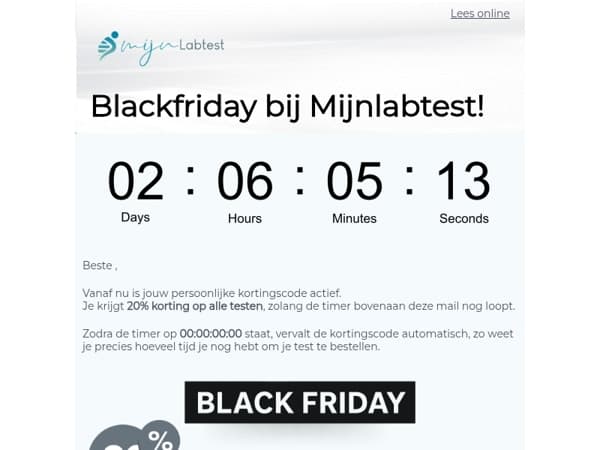De Black Friday kortingscode is actief, zolang de timer loopt ⏳