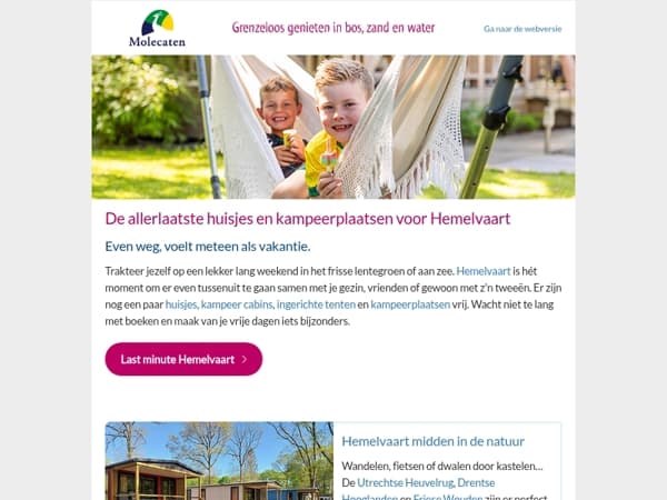 Boek snel je hemelvaartvakantie! • Welkom bij Molecaten