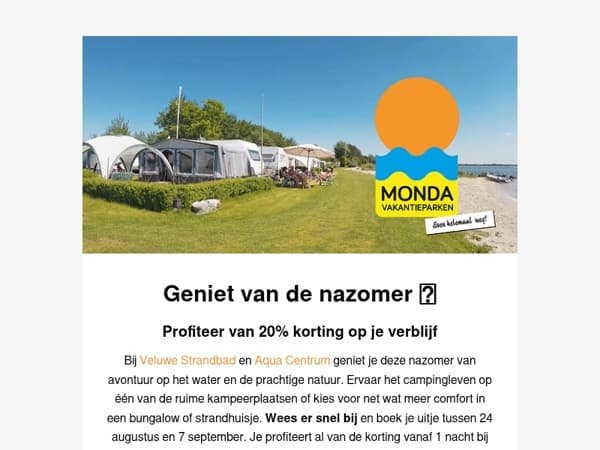 Laatste zonnestralen in september: profiteer van 20% korting vóór het te laat is!  🌅