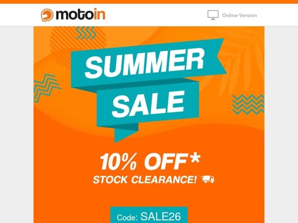 🏍️ Summer sale starts: 10% off in-stock items!