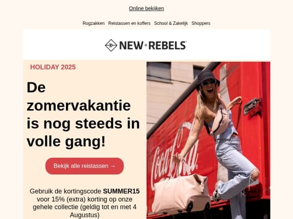 🎒Scoor last minute jouw reistas bij New Rebels Mailaanbiedingen 🏖️