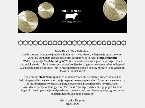 Groot nieuws! Je spaart nu STEAKpenningen voor smakelijke cadeaus 🥩 Doe mee en profiteer meteen.