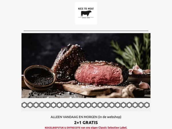 Alleen vandaag en morgen: 2+1 GRATIS entrecote en kogelbiefstuk🥩🥩🥩