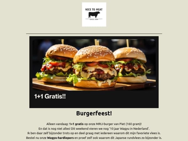 🍔 Grab you free burger 👉 Alleen vandaag! 1+1 MRIJ Hamburger gratis.