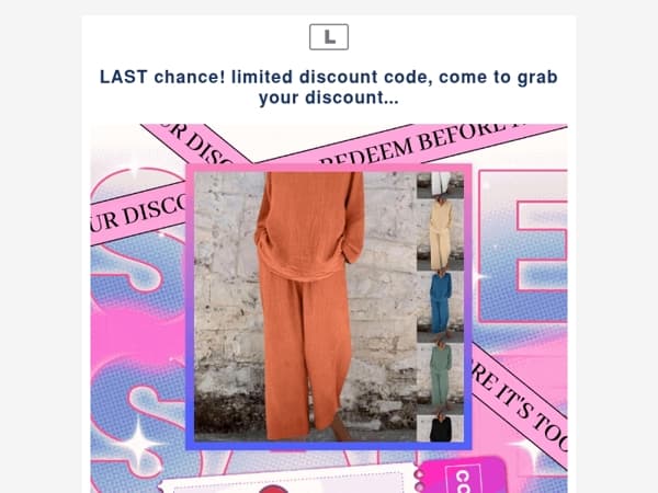 LAST chance! limited discount code, come to grab your discount...