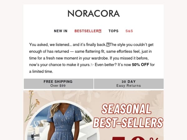 ✨ Good News! The Style You Loved Is Back in Stock — Now 50% OFF!💫