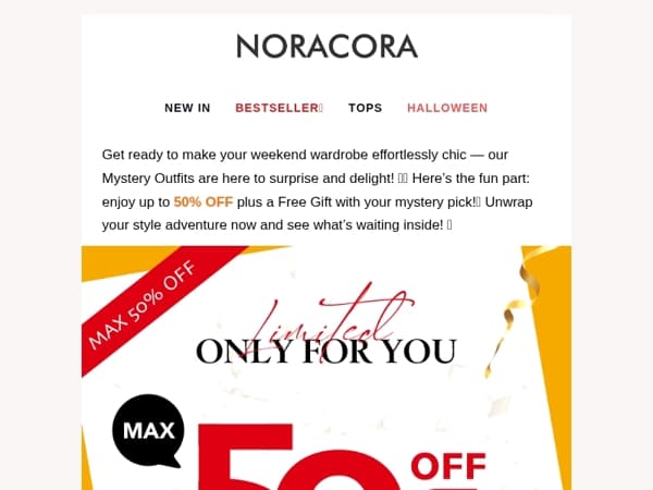 🧳 Pack Your Weekend with Style – Mystery Outfits Up to 50% OFF + a Free Gift! 🎁