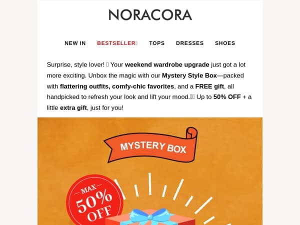 🎁Your Weekend Style Surprise is Ready! Mystery Box with Perfect Outfits + Free Gift - Up to 50% OFF! ❤️