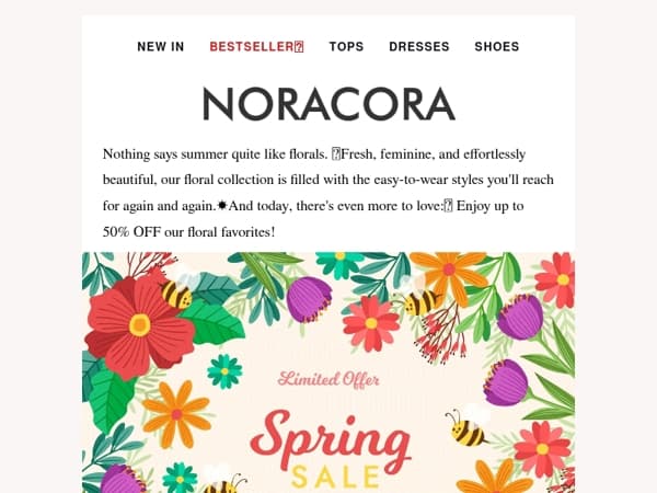 🌷 Effortless Florals – Breezy Looks, Up to 50% OFF Today! 💖