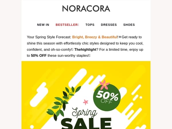 ✨ The "Feel-Good" Forecast: Up to 50% OFF Spring Styles That Outshine the Sun! 💌