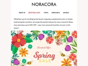 🌸Hello, Sunshine! Spring-Summer Favorites Are Here – Refresh Your Look with Up to 50% OFF!☀️✨