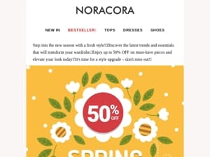 New Season, New Wardrobe!🌟Refresh Your Look with Our Seasonal Must-Haves!🥳Up to 50% off!✨    