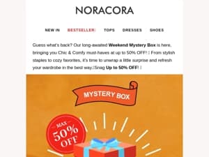 🎉The long-awaited Weekend Mystery Box is finally back –Snag Up to 50% OFF "Chic & Comfy" Must-Haves!🎁