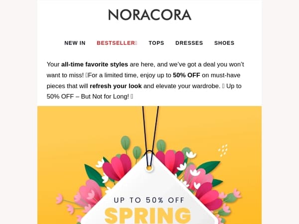 Your All-Time Favorite ✨ is here! Grab Up to 50% OFF & Refresh Your Style!🎉