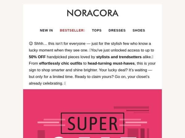 😉 Shhh... Fortune Favors the Stylish – Grab Your Lucky Deal! 🪄Up to 50% OFF Inside! 🎊