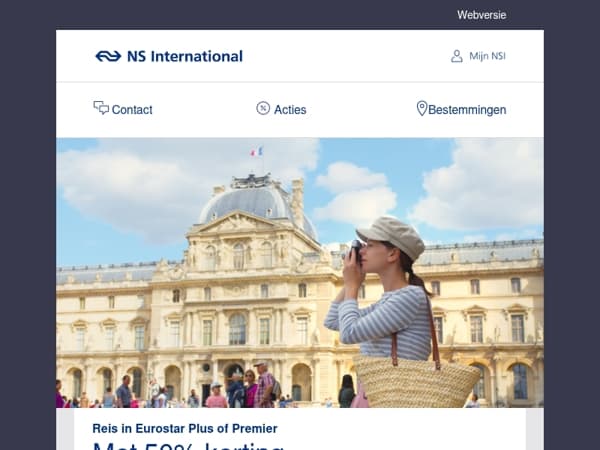 Reis in Eurostar Plus of Premier met 50% korting