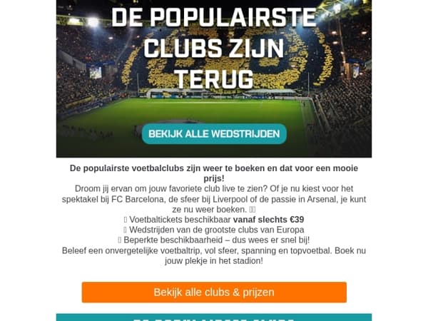 Boek nu jouw favoriete club voor het nieuwe seizoen⚽