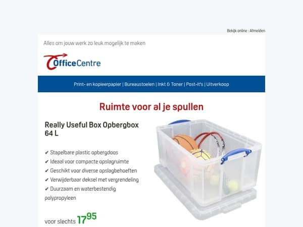 📦 Houd overzicht met de ruime 64L opbergbox
