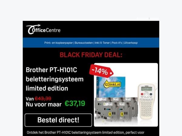 Black Friday Deal: 14% korting op het Brother PT-H101C beletteringsysteem limited edition