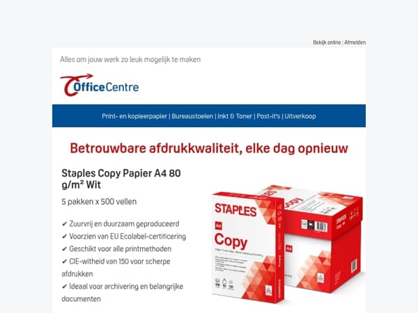 Altijd scherp afgedrukt met Staples Copy Papier