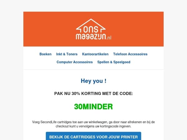 Pak nu 30% korting op onze inkt cartridges