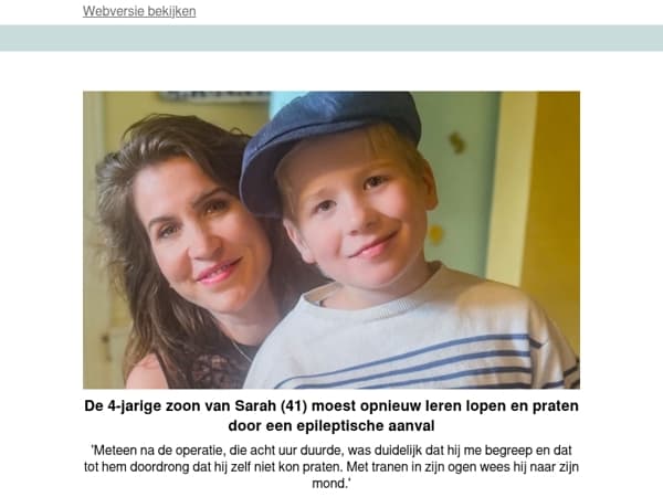 De 4-jarige zoon van Sarah (41) moest opnieuw leren lopen en praten door een epileptische aanval