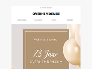 Jubileum 🎉 €23 voucher voor 23 jaar Overhemden.com