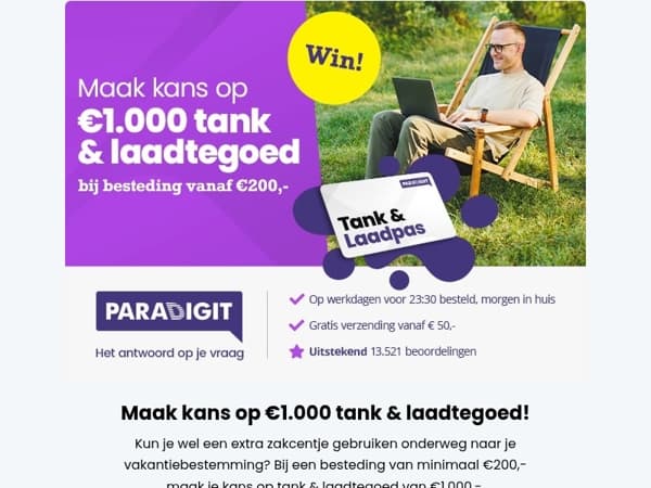 Win €1000 tank & laadtegoed!