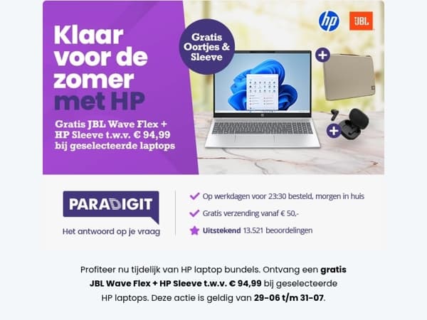 Gratis JBL Wave Flex en HP Sleeve bij een HP laptop!