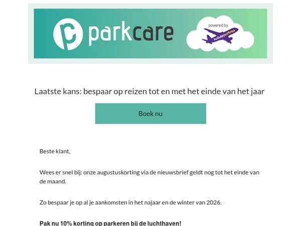 Alleen nog tot morgen: 10% korting op talrijke parkeerplaatsen.