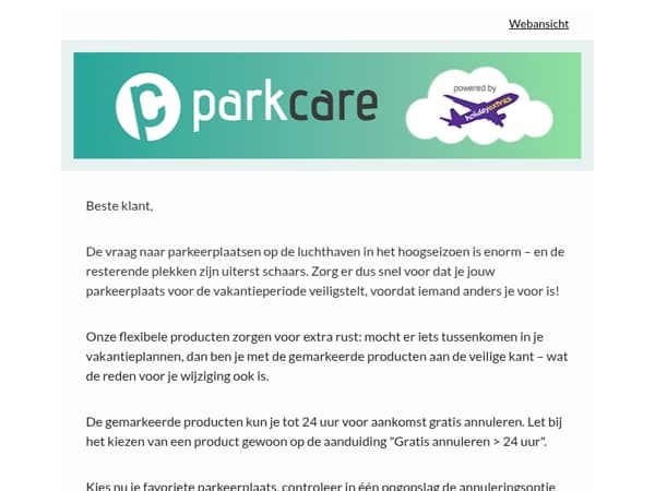 Reserveer nu snel een parkeerplaats voor de vakantieperiode!