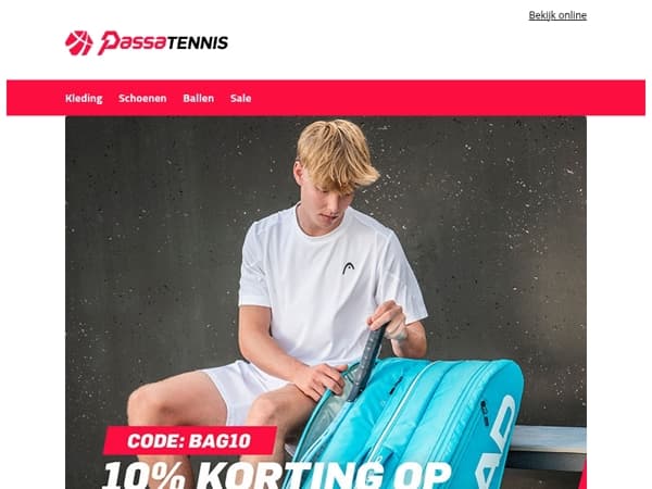 10% korting op alle tennistassen