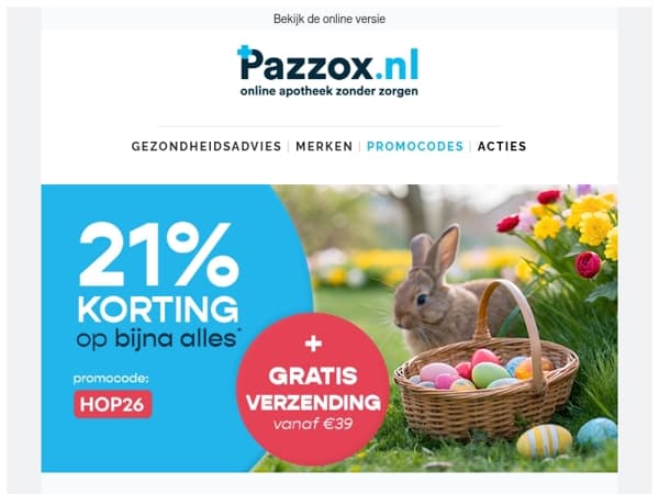 🐰 Vrolijk Pasen: -21% op de volledige webshop + gratis verzending