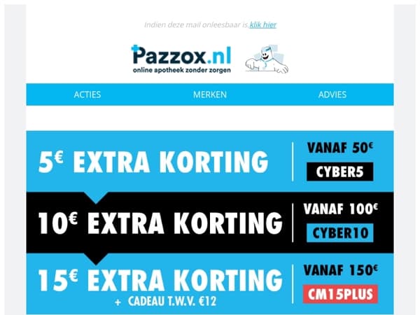 💥 Cyber Monday: Tot 15€ korting + Cadeau!