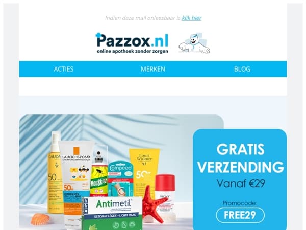 Zomerdeal: Gratis verzending vanaf €29!