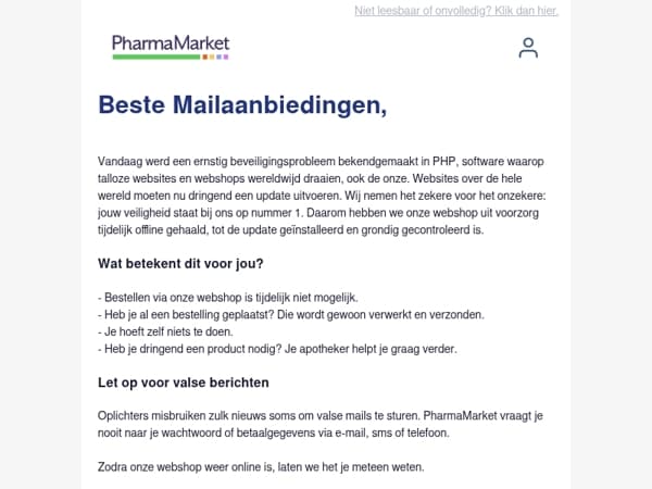 Onze webshop is tijdelijk offline