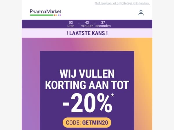 ⌛️ Laatste kans: we vullen je korting aan tot -20%