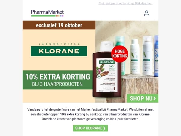 Laatste dag: extra korting op Klorane!