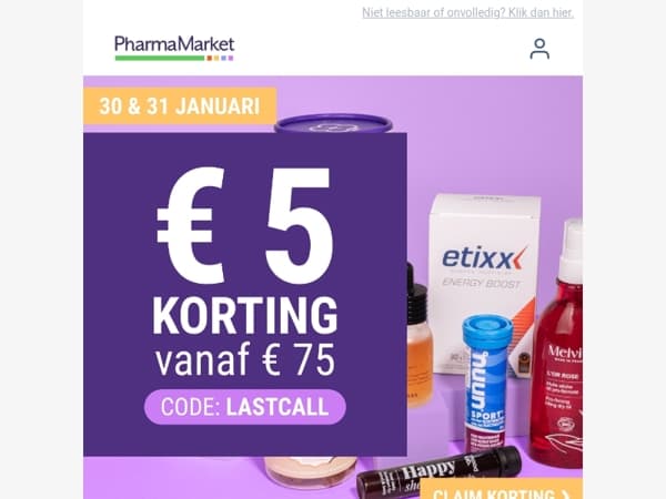 Enkel vandaag en morgen: € 5 korting op de hele website