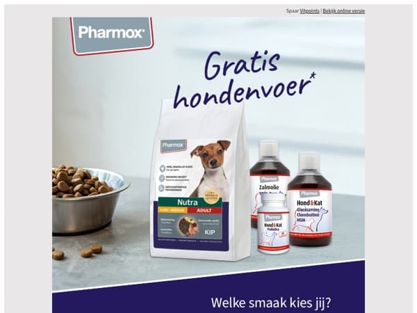 🎁 Ontvang gratis Pharmox Nutra hondenvoer bij je bestelling!