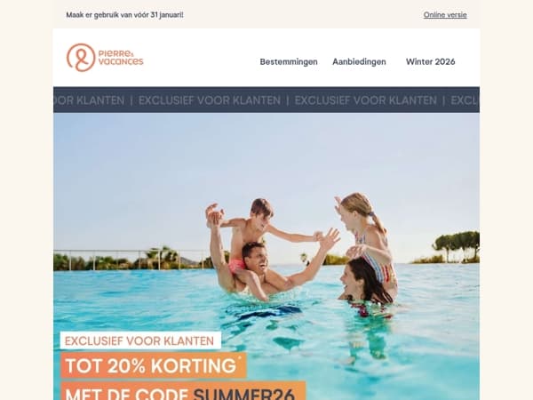 Exclusief voor klanten: tot 20% korting op uw zomervakantie ☀️🌊